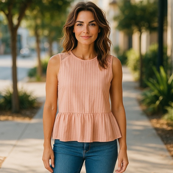 LARA Tops - LARA Pink Peplum Sleeveless Blouse